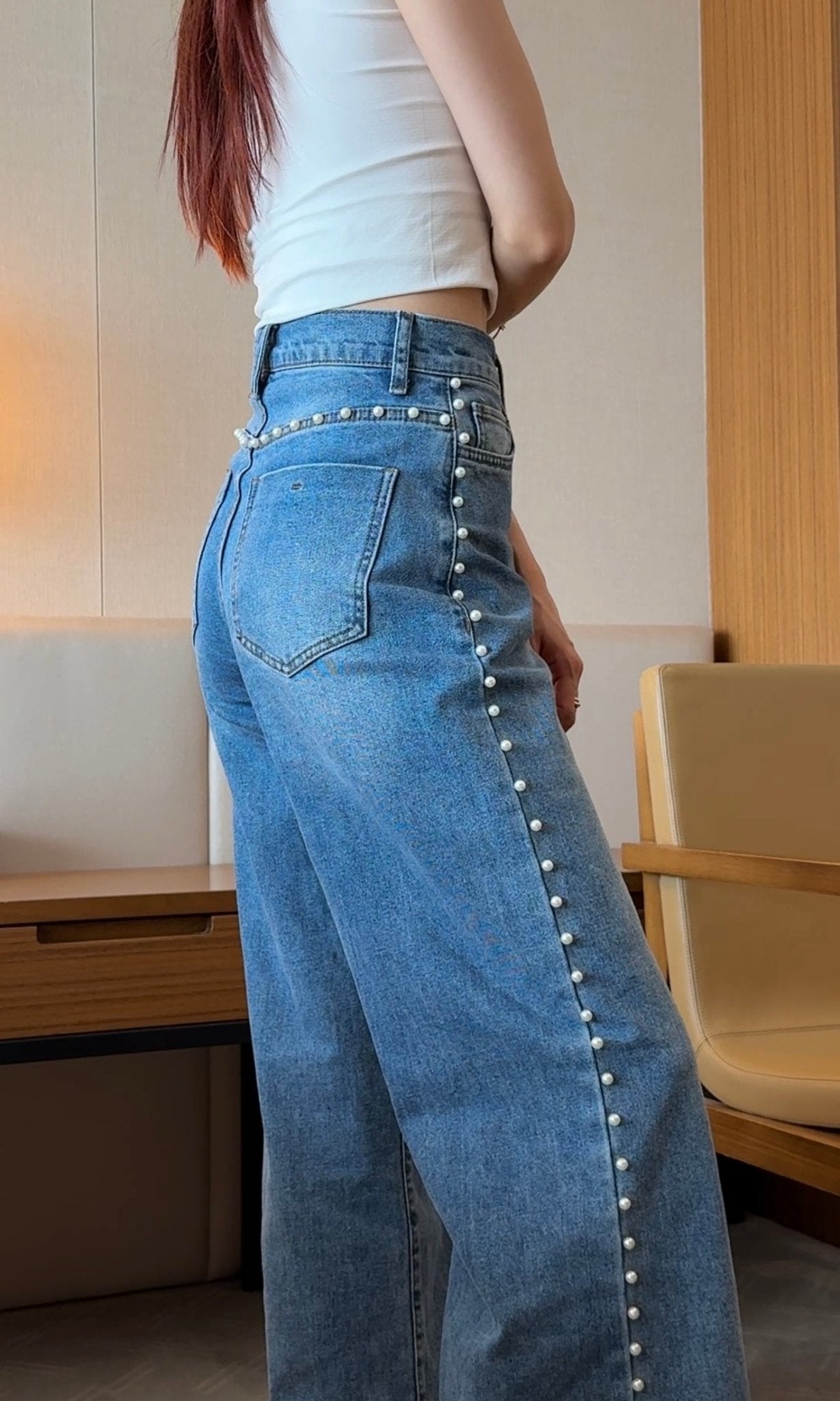 フェイクパール デニム